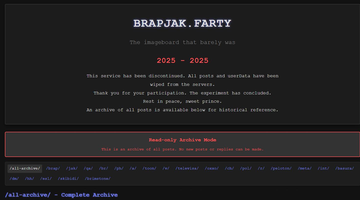 BRAPJAK.FARTY shutdown notice